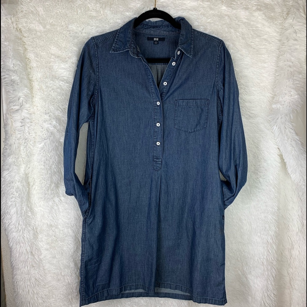 UNIQLO Long Sleeve Button Down Chambray Dress